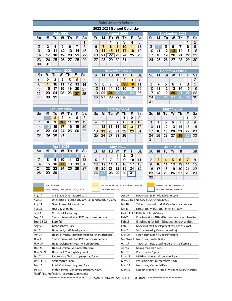 FINAL 20232024 SJS Calendar.doc Saint Joseph School